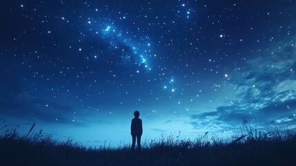 Silhouette of a Person Gazing at a Starry Night