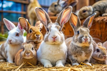 Fototapeta premium Adorable Petting Zoo Charm: Friendly, affectionate, fluffy, petting, spotted rabbits