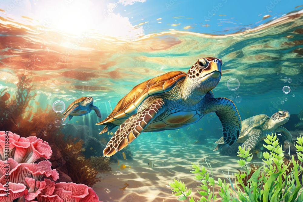 Canvas Prints swimming sea turtles digital paint illustration