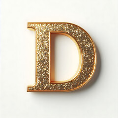 Gold alphabet D with a solid white background.
