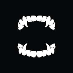 Vampire teeth graphic illustration. Devil teeth silhouette vector. Isolated on black  background.