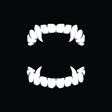 Vampire teeth graphic illustration. Devil teeth silhouette vector. Isolated on black  background.
