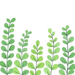 Watercolor Illustration of Green Leaves