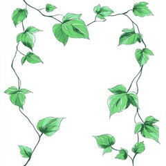 Naklejka premium Green Vine Border Watercolor Illustration