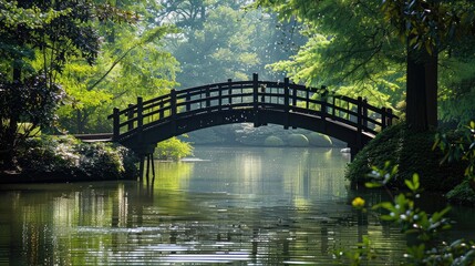 Fototapeta premium A bridge arching over a peaceful river, symbolizing connection, progress, and the path to success