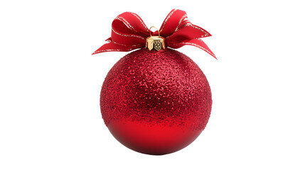 Red Christmas ball with ribbon and bow, isolated on white background