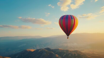 Naklejka premium A colorful hot air balloon soaring in the sky, symbolizing freedom, adventure, and the heights of success