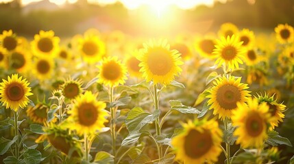 Obraz premium A field of sunflowers facing the sun, representing optimism, growth, and the pursuit of success