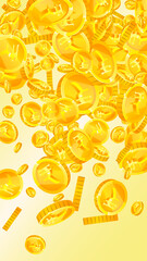 Indian rupee coins falling. Scattered gold INR