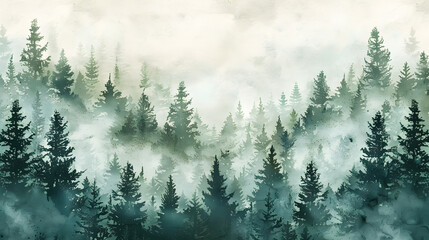 alpine forest watercolor pattern in a sparse duotone warm