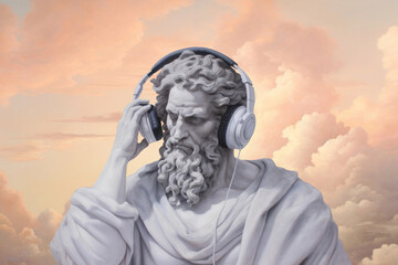 Man listening to music oil painting