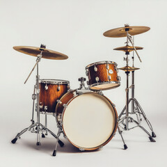 Isolated drum kit, percussion instrument set for musician and drummer performance