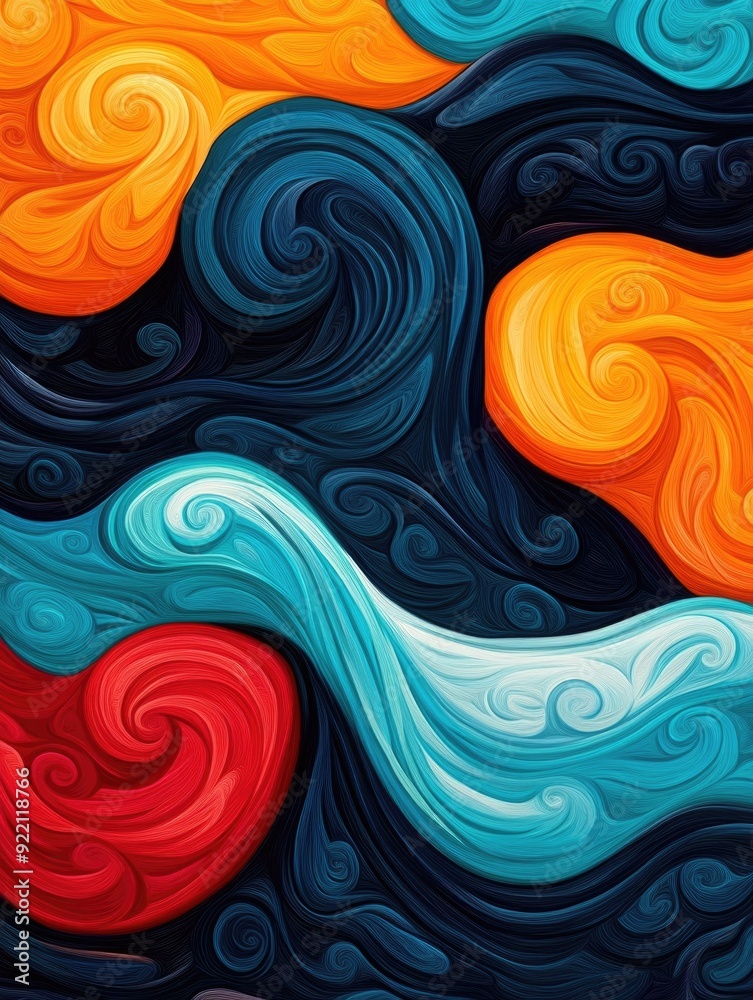 Poster captivating abstract swirl and wave doodle art with fluid dynamic and harmonious compositions elegan