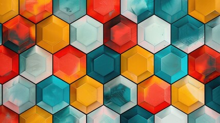 A modern hexagon pattern background with bold shapes and vibrant colors, offering a contemporary design