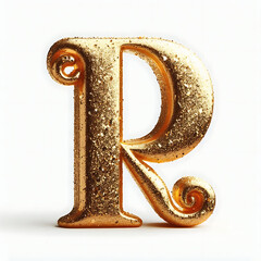 Gold alphabet R with a solid white background.
