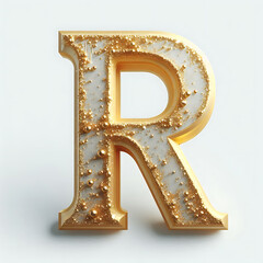 Gold alphabet R with a solid white background.