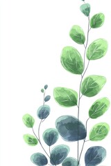 Obraz premium Watercolor Eucalyptus Branch with Green and Blue Leaves