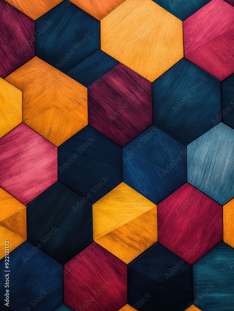 Poster captivating digital showcasing a mesmerizing tessellation of hexagons and triangles highlighting the