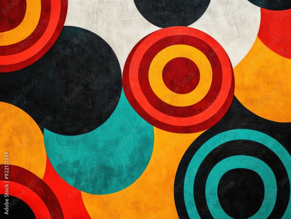 Poster overlapping concentric circles forming a geometric pattern in a fluid and harmonious digital art com