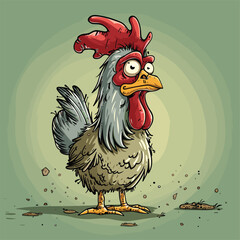 Cartoon chicken looking surprised with wide eyes.  © Edik