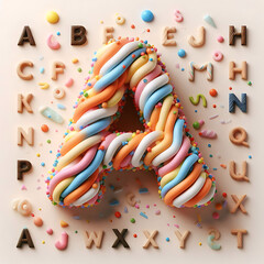 Alphabet A with a party background.