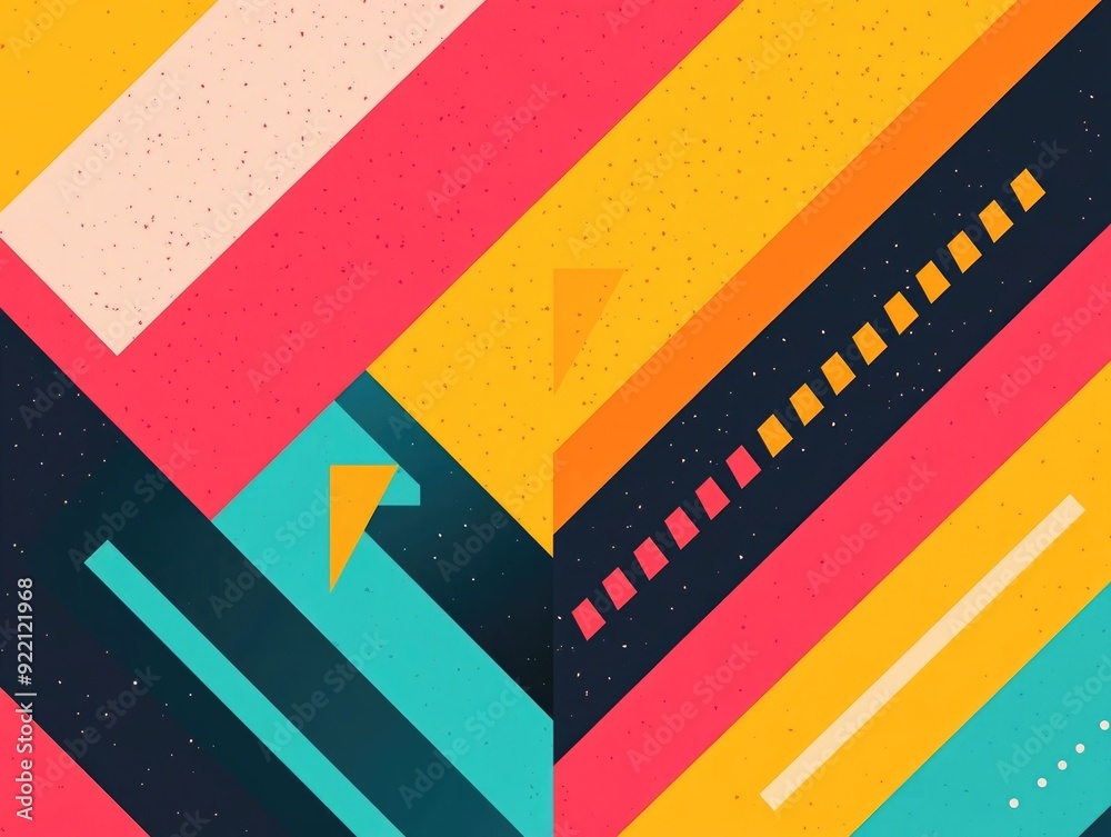 Poster stylized geometric patterns featuring bold directional arrow shapes create a dynamic contemporary di