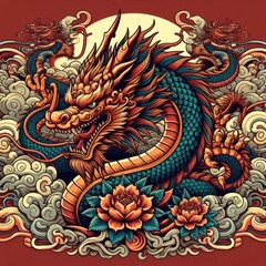 Fototapeta premium Dragon illustration,Dragon poster,Dragon banner,Dragon logo