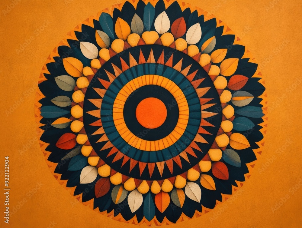 Poster harmonious and balanced radial geometric pattern with circular symmetry and intricate repetitive des