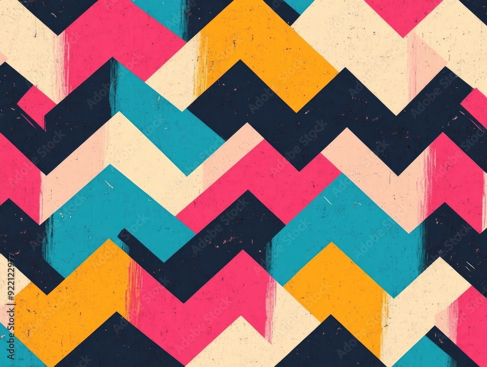 Poster vibrant and bold angular geometric pattern featuring interlocking zigzag and chevron lines creating 