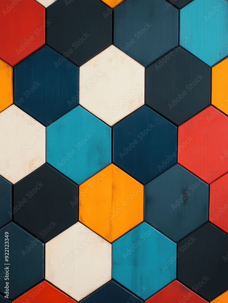 Aufkleber vibrant and dynamic hexagon grid geometric abstract mosaic digital background colorful contrasting s