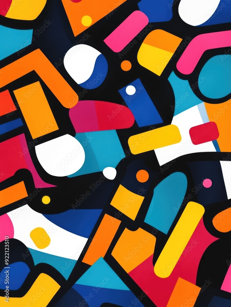 Poster vibrant abstract doodle filled with a colorful assortment of random objects icons and shapes represe