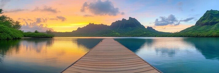 A Panoramic View of K McGregor Mountain in Hawaii at Sunset