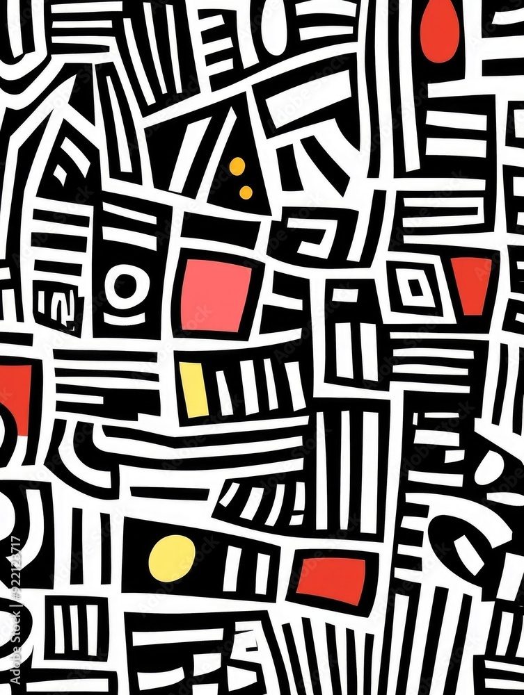 Poster vibrant geometric doodle art with overlapping colorful shapes and intersecting lines in a modern min