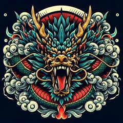 Naklejka premium Dragon illustration,Dragon poster,Dragon banner,Dragon logo 