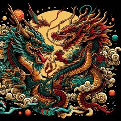 Obraz premium Dragon illustration,Dragon poster,Dragon banner,Dragon logo 