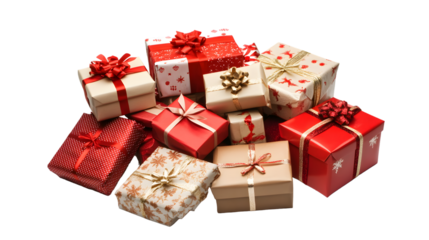 Pile of Christmas gift boxes, isolated on white background