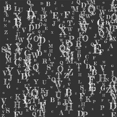 Flying latin letters. White chalk  scattered