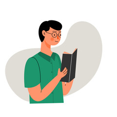 Man reading book illustration character