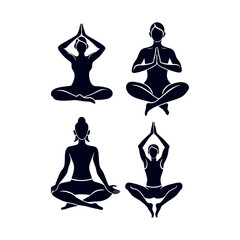 yoga poses silhouette set vector illustration