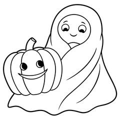 Obraz premium Ghost and Pumpkin Silhouette Black Vector