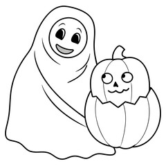 Ghost and Pumpkin Silhouette Black Vector