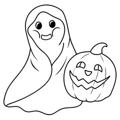 Ghost and Pumpkin Silhouette Black Vector