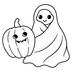Ghost and Pumpkin Silhouette Black Vector