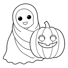 Ghost and Pumpkin Silhouette Black Vector