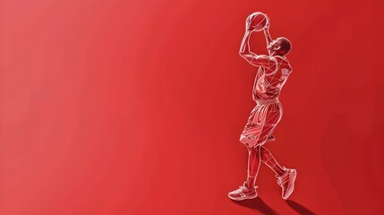 Minimalist Rendering of Basketball Player Shooting Three Pointer