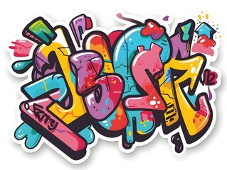 Vibrant Streetwear Graffiti Sticker Design for Apparel and Branding