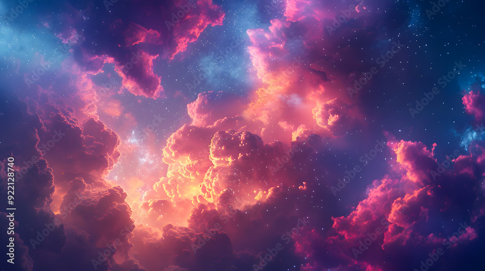 Canvas Prints 3d render, abstract fantasy background of colorful sky with neon clouds