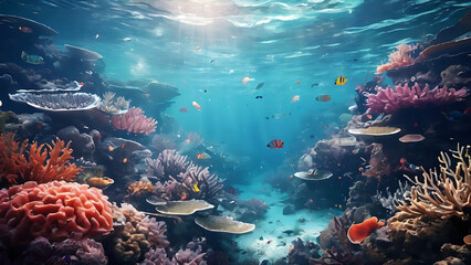 Obraz premium Underwater scene with coral reefs 