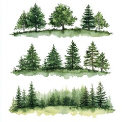 Fototapeta premium Watercolor Illustration of Pine Trees in a Forest