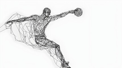 Minimalist Continuous Line Drawing of Handball Player Throwing Ball